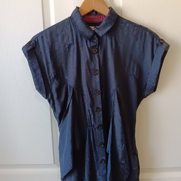 Ett Twa Anthropologie Women's Navy Blue Floral James Tie-Waist Jumpsuit Size 0 - Picture 4 of 16